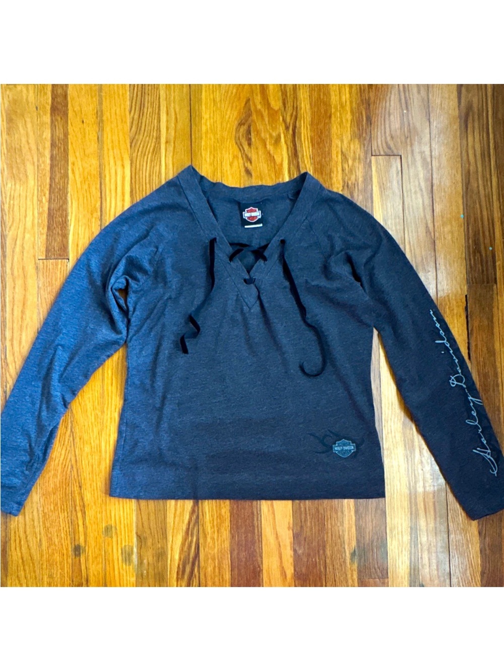 Harley-Davidson Womens Black Lace-Up Long Sleeve Top Size XL
